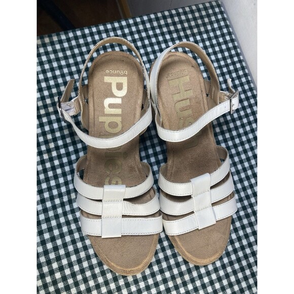 Hush Puppies Poppy Platform Strappy White Leather Cork Sz 10 Comfort - Picture 4 of 10